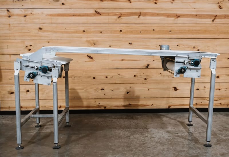 Complete stainless-steel dough conveyor with motor and adjustable legs