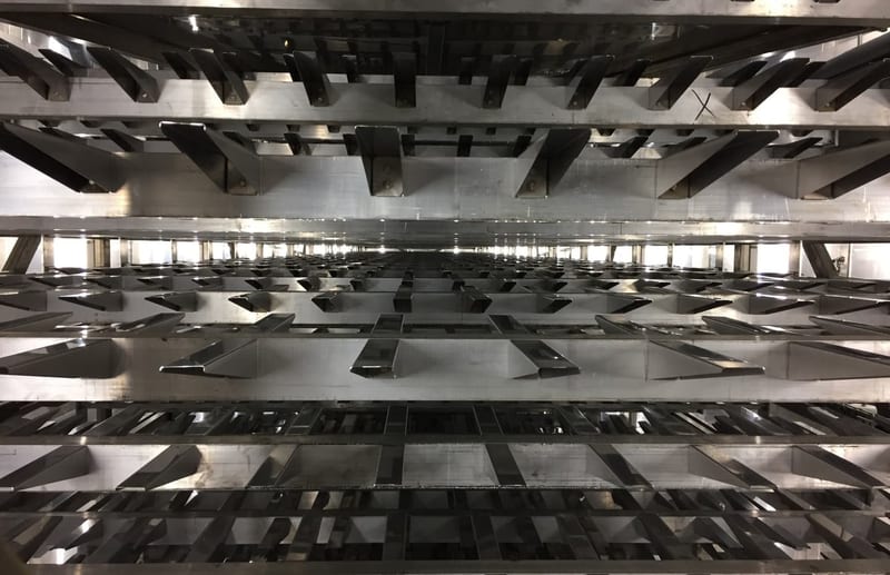 Carrier circuit beneath bakery equipment